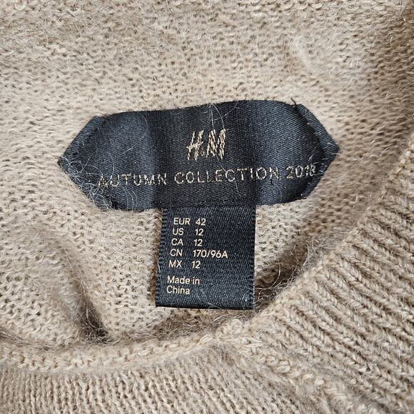 H&M Tunic Sweater Wool/Mohair Blend Tan Womens Size 12 Ribbed Accents Soft Cozy - Picture 3 of 6